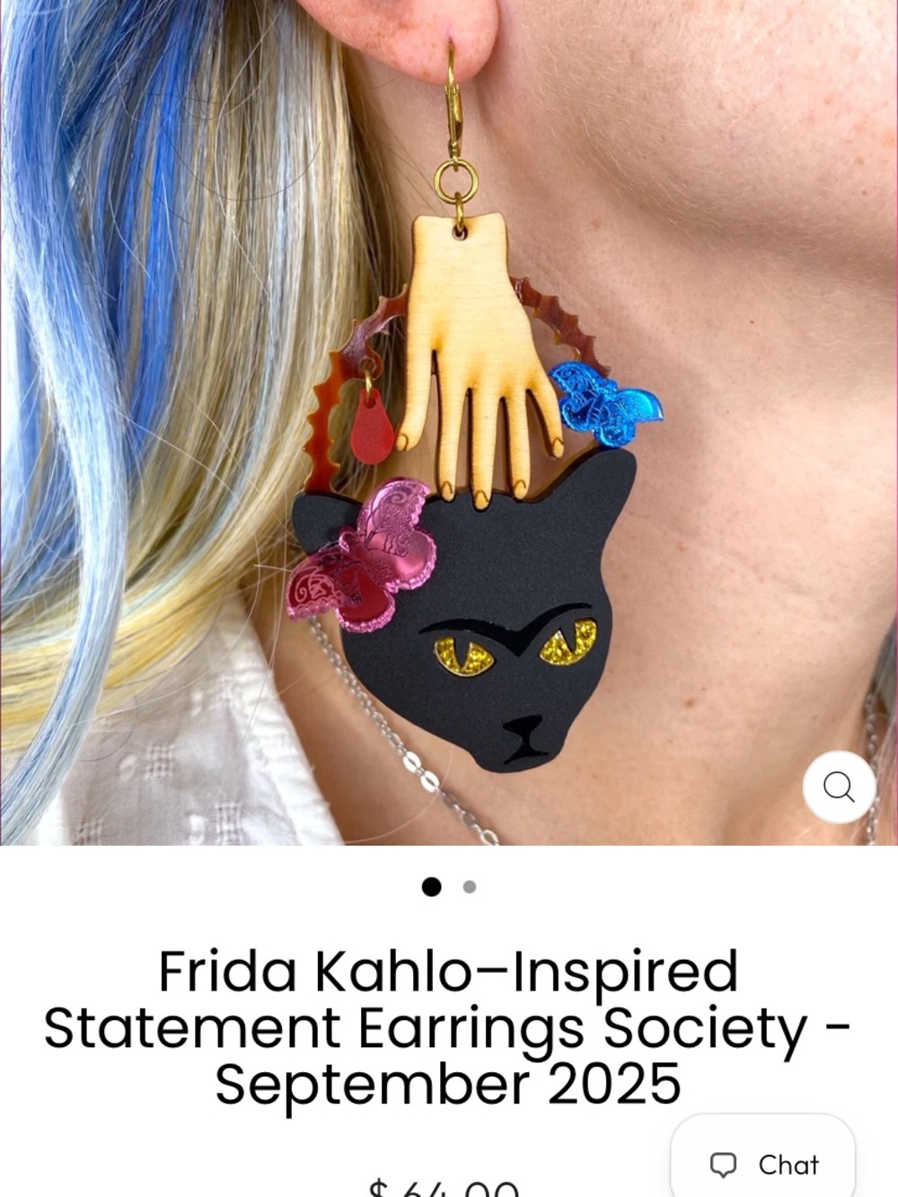ISO! 
Frida Kahlo-Inspired Black Cat Statement Earrings with Colorful Accents